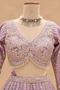 Luxury Lavender Lehenga with Shimmering Sequin Embroidery and Geometric Mirror-Style Work