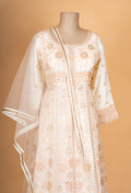 Ivory & Beige Embroidered Anarkali Suit Set with Net Dupatta