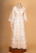 Ivory & Beige Embroidered Anarkali Suit Set with Net Dupatta