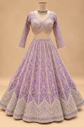 Luxury Lavender Lehenga with Shimmering Sequin Embroidery and Geometric Mirror-Style Work