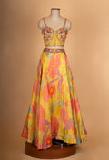 Yellow Floral Printed Lehenga Choli with Cape Dupatta – Designer Haldi & Mehendi Outfit for Women