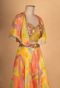 Yellow Floral Printed Lehenga Choli with Cape Dupatta – Designer Haldi & Mehendi Outfit for Women