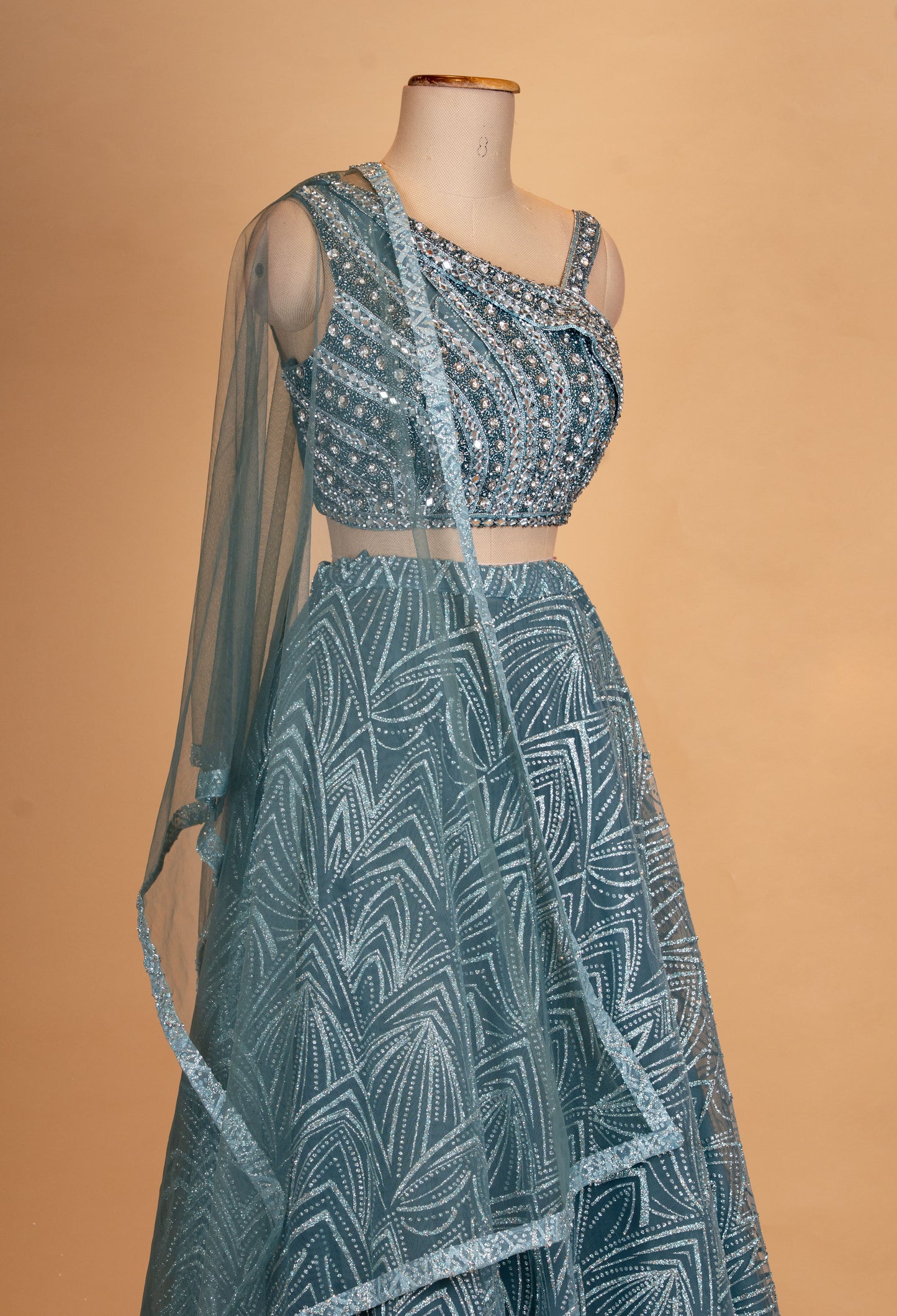 Teal Blue Sequin Embroidered Lehenga Choli with Net Dupatta – Designer Wedding & Party Wear Lehenga for Women