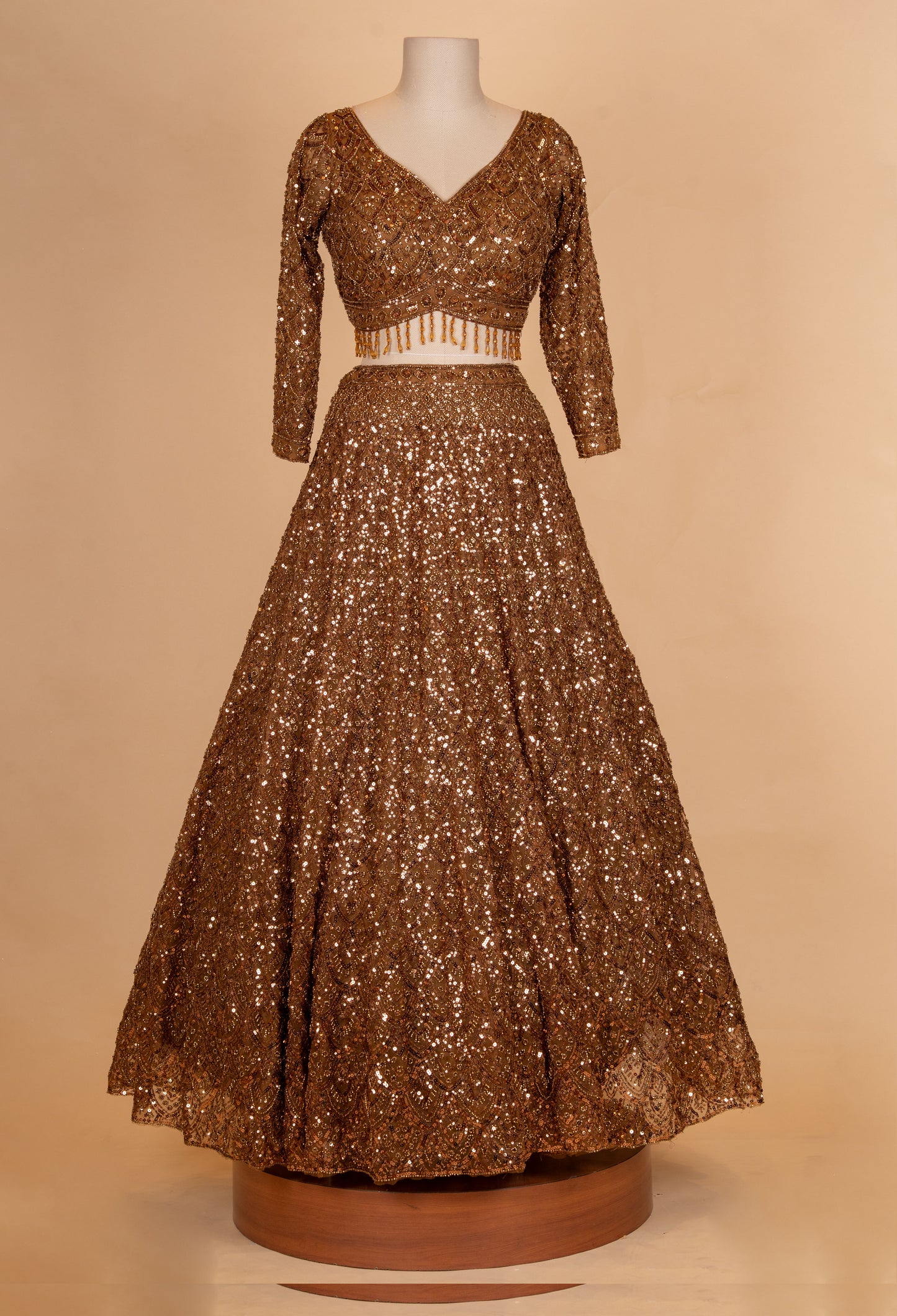 Brown Sequin Embroidered Lehenga Choli with Net Dupatta – Designer Wedding & Party Wear Lehenga for Women