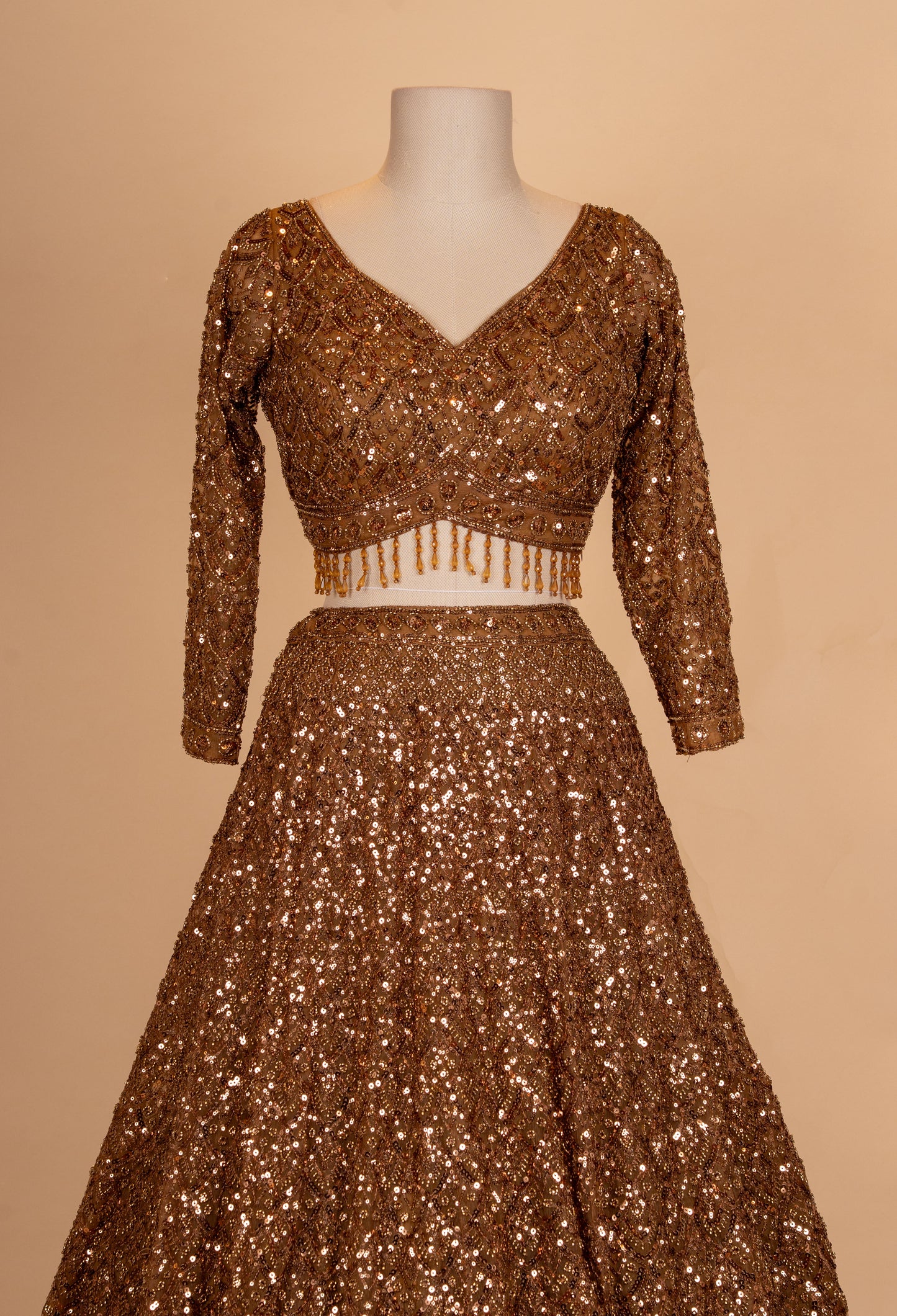 Brown Sequin Embroidered Lehenga Choli with Net Dupatta – Designer Wedding & Party Wear Lehenga for Women