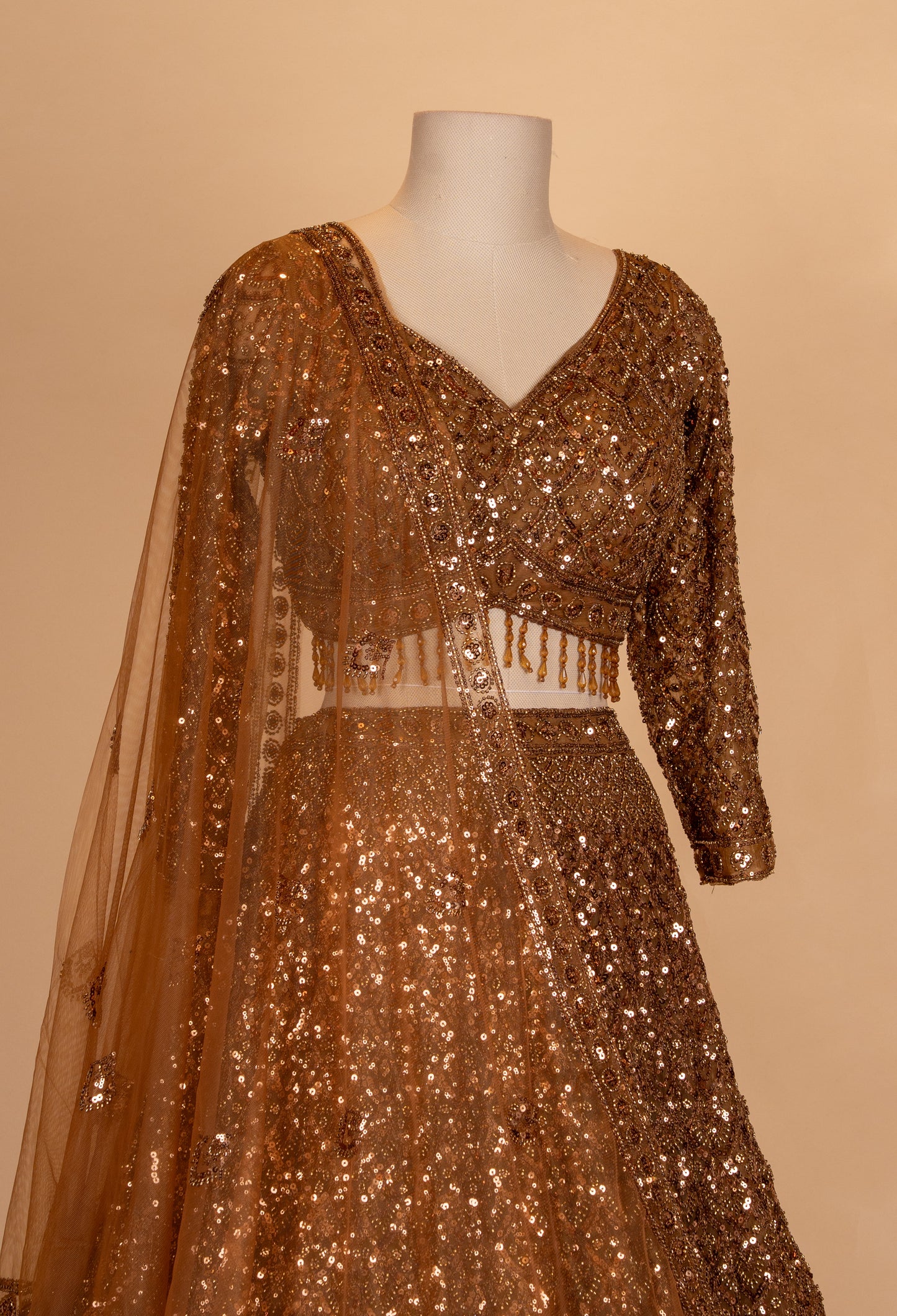 Brown Sequin Embroidered Lehenga Choli with Net Dupatta – Designer Wedding & Party Wear Lehenga for Women