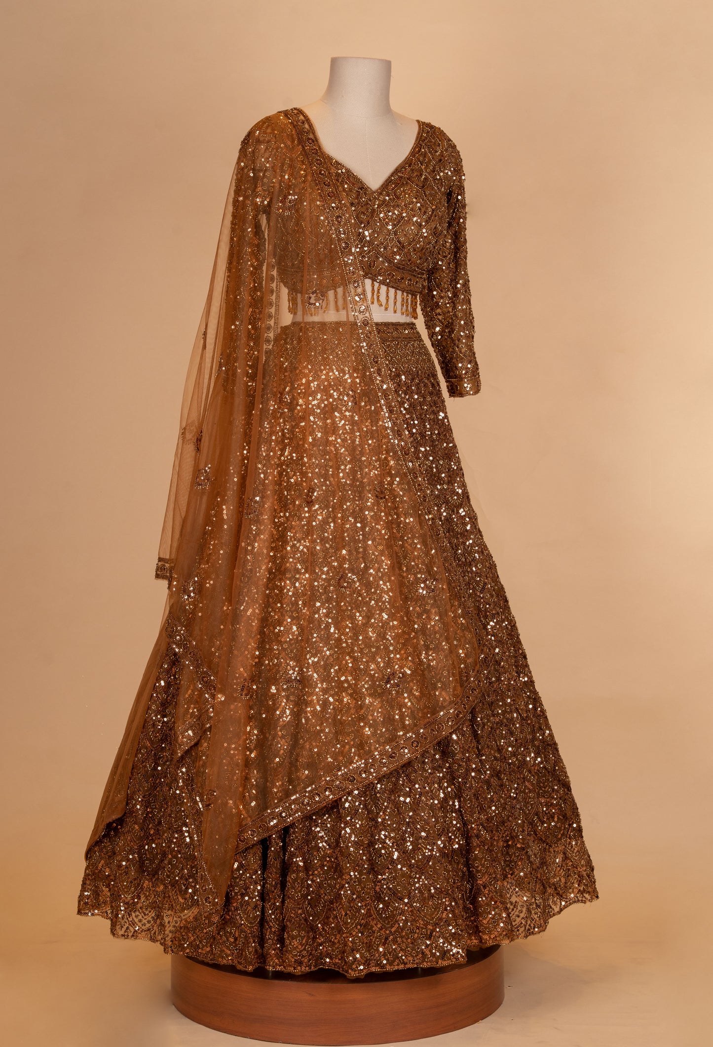 Brown Sequin Embroidered Lehenga Choli with Net Dupatta – Designer Wedding & Party Wear Lehenga for Women