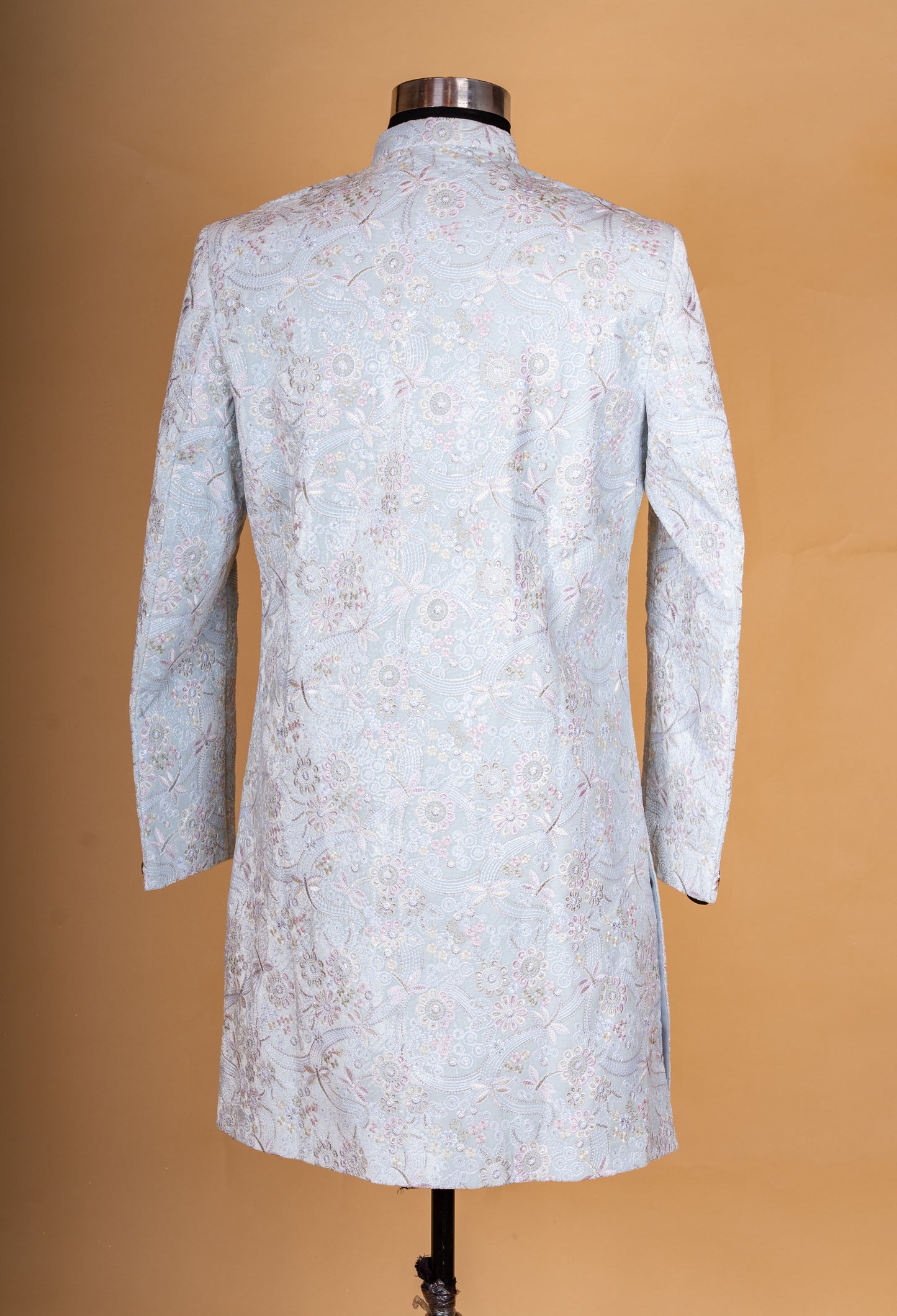 Pastel Grey Embroidered Sherwani Set for Men – Designer Wedding & Reception Sherwani