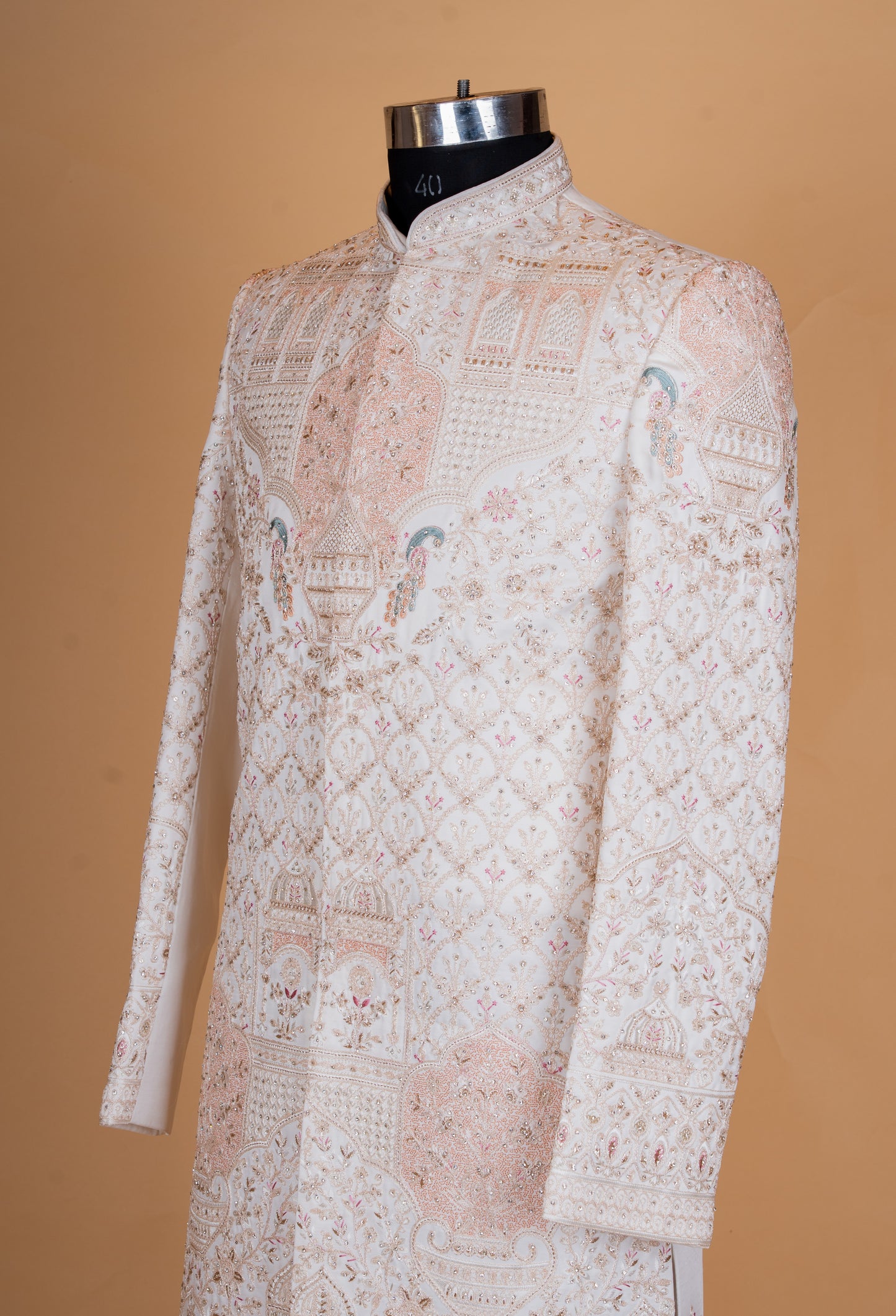 Cream Embroidered Sherwani Set for Men – Designer Groom Wedding & Reception Sherwani