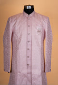 "Pastel Pink Embroidered Sherwani Set for Men – Designer Wedding & Reception Sherwani Meta Description"