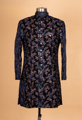 Navy Blue Floral Embroidered Sherwani Set for Men – Designer Wedding & Reception Sherwani