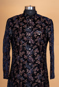 Navy Blue Floral Embroidered Sherwani Set for Men – Designer Wedding & Reception Sherwani