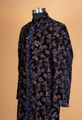 Navy Blue Floral Embroidered Sherwani Set for Men – Designer Wedding & Reception Sherwani