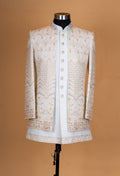 Ivory Embroidered Sherwani Set for Men – Designer Groom Wedding & Reception Sherwani