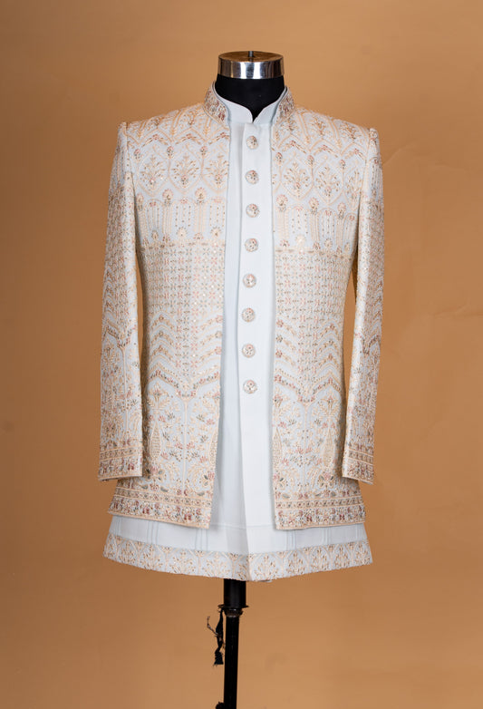 Ivory embroidered sherwani set for men – product image 2