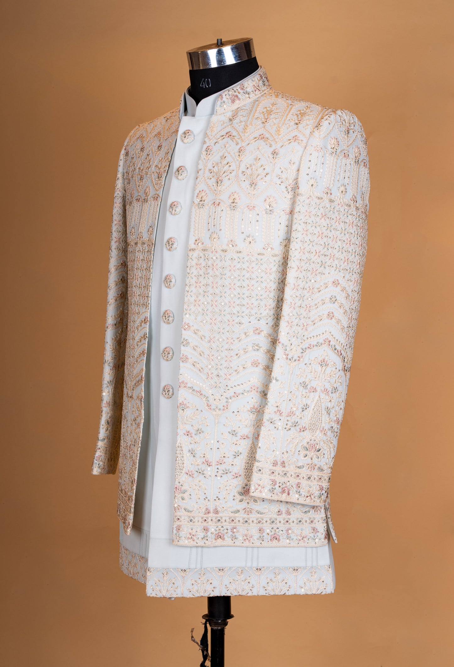 Ivory Embroidered Sherwani Set for Men – Designer Groom Wedding & Reception Sherwani