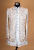 Ivory Embroidered Sherwani Set for Men – Designer Groom Wedding & Reception Sherwani
