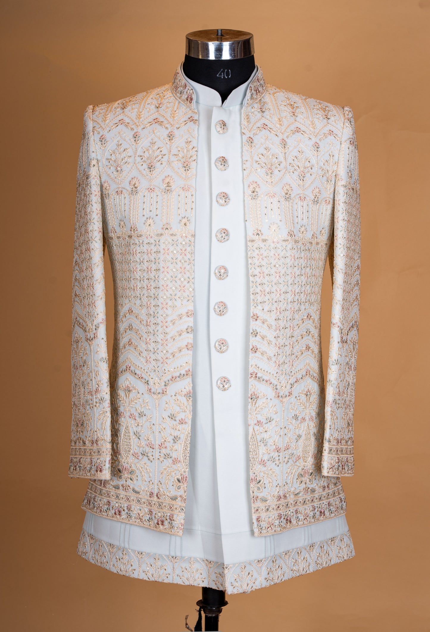 Ivory Embroidered Sherwani Set for Men – Designer Groom Wedding & Reception Sherwani