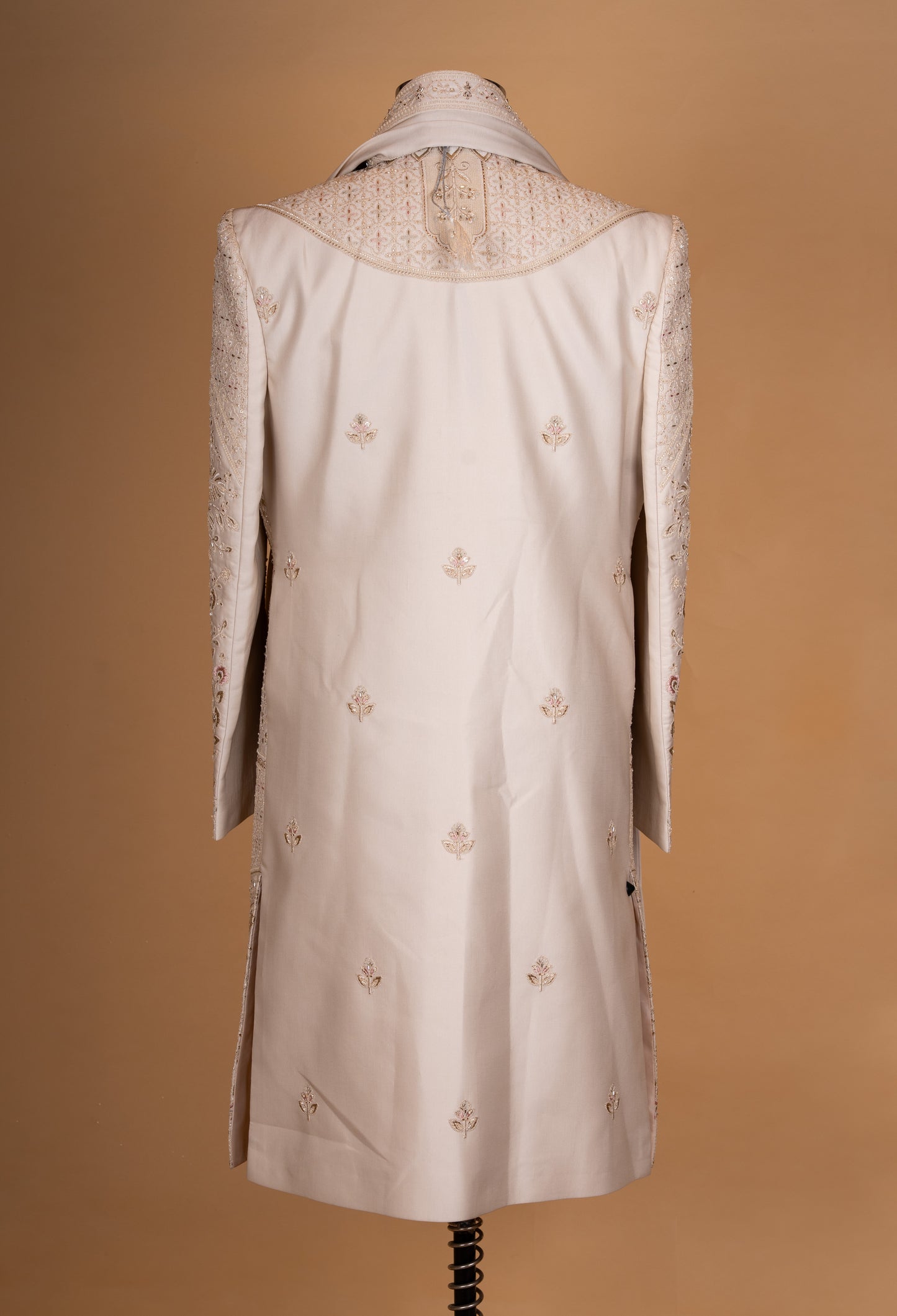 Beige Embroidered Sherwani Set with Stole for Men – Designer Groom Wedding Sherwani