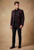 Maroon Embroidered Indo-Western Blazer Set for Men – Designer Reception & Party Wear Outfit