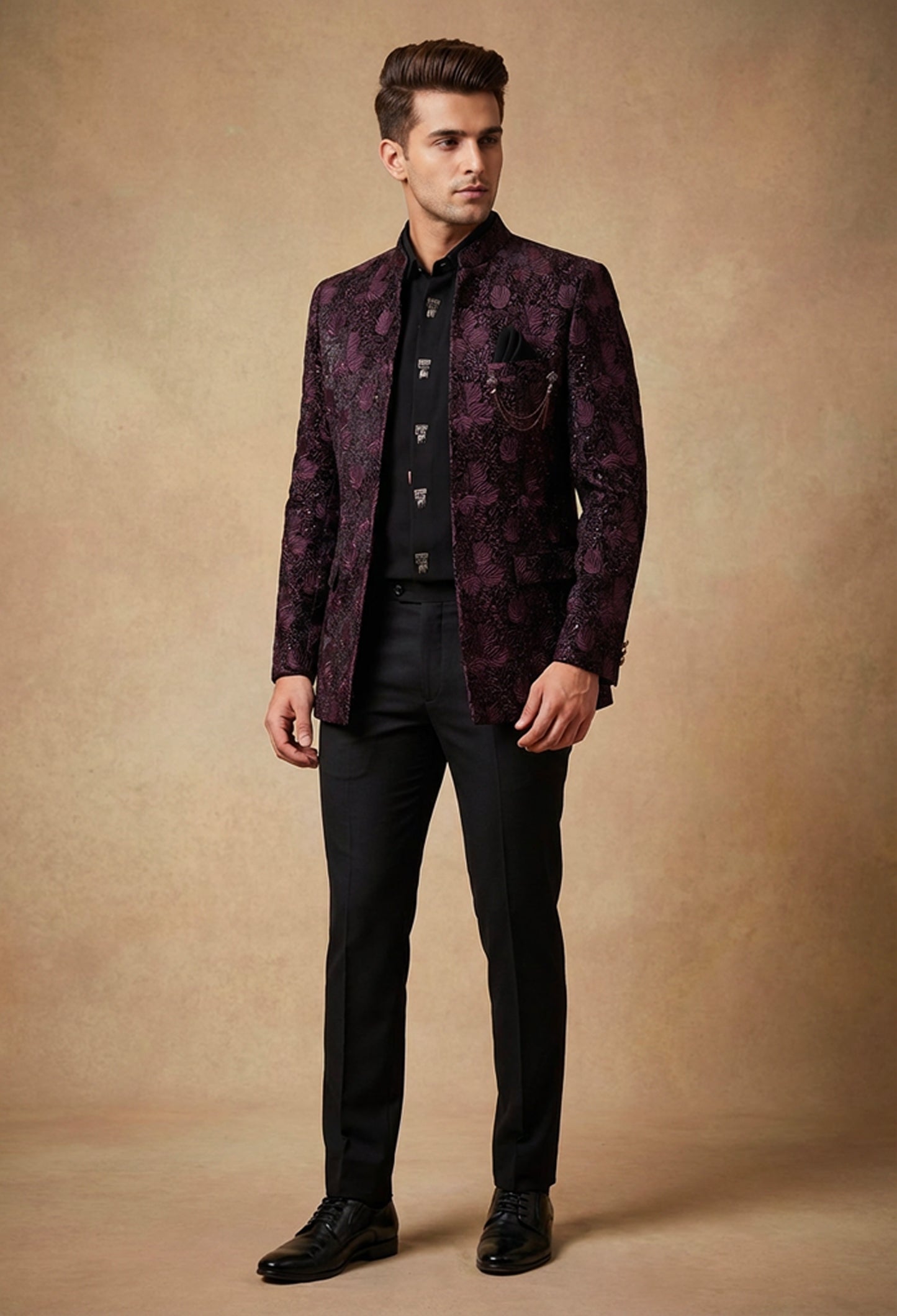 Maroon Embroidered Indo-Western Blazer Set for Men – Designer Reception & Party Wear Outfit