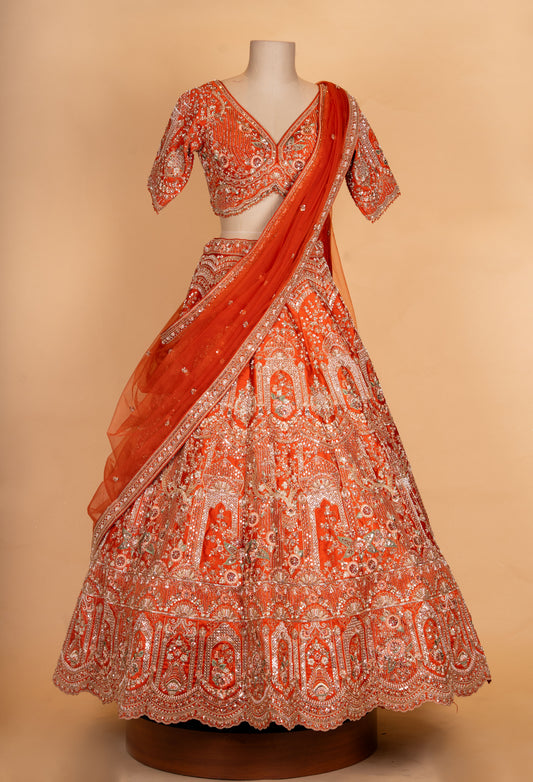 Bridal red heavy embroidered lehenga choli set with dupatta – product image 2