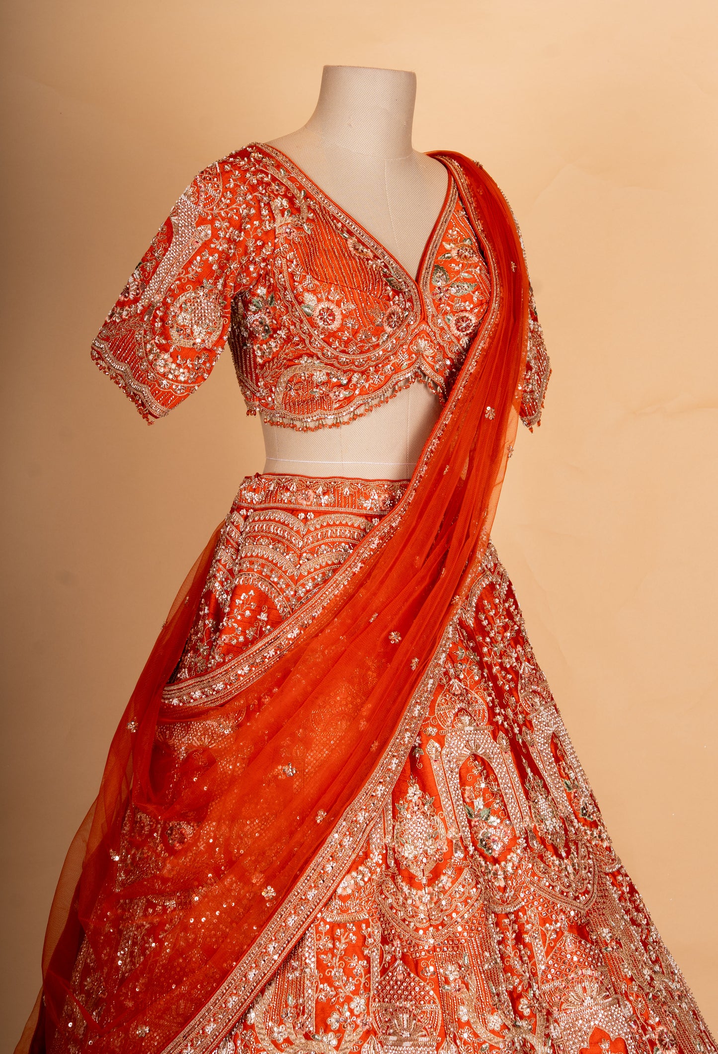 Bridal Red Heavy Embroidered Lehenga Choli Set with Dupatta for Women