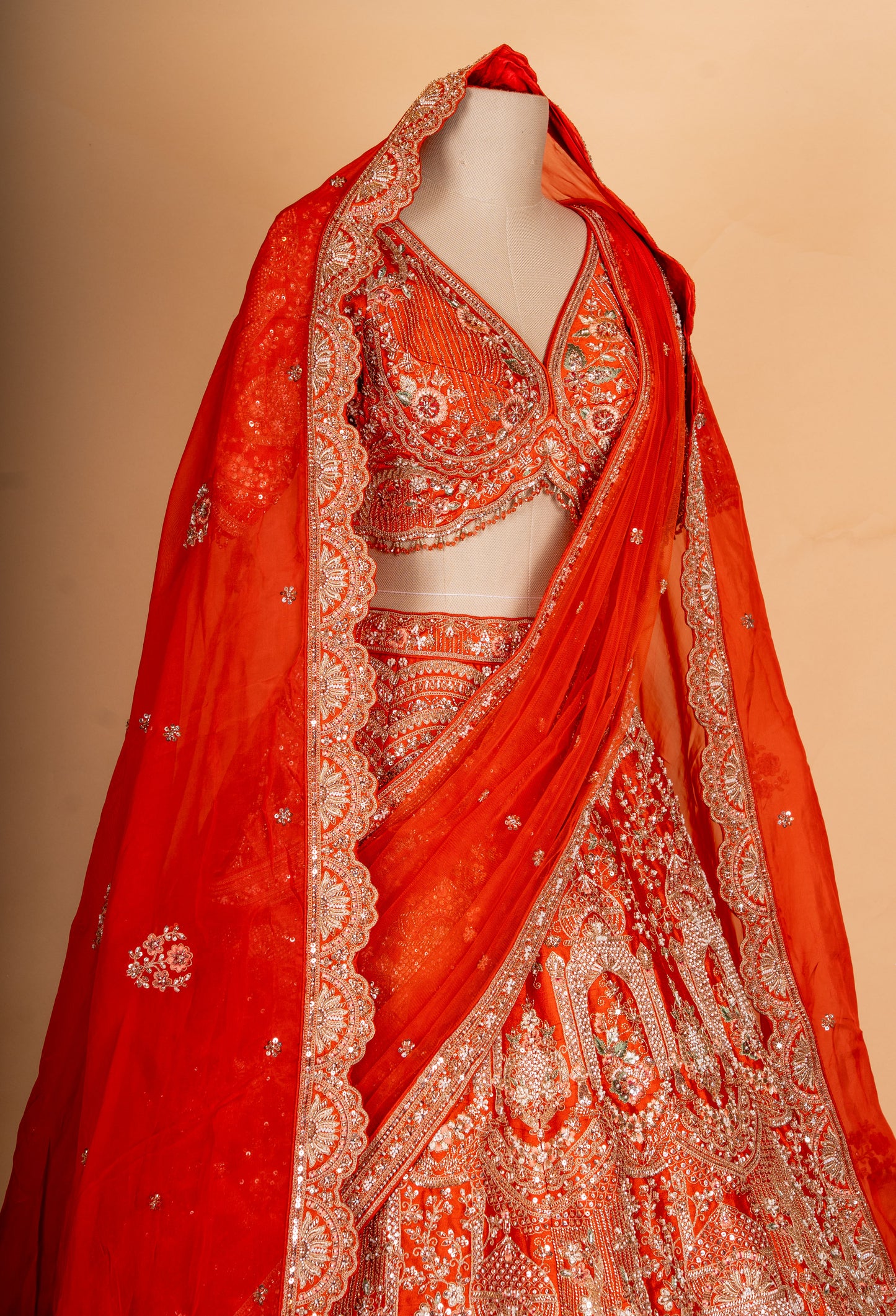 Bridal Red Heavy Embroidered Lehenga Choli Set with Dupatta for Women