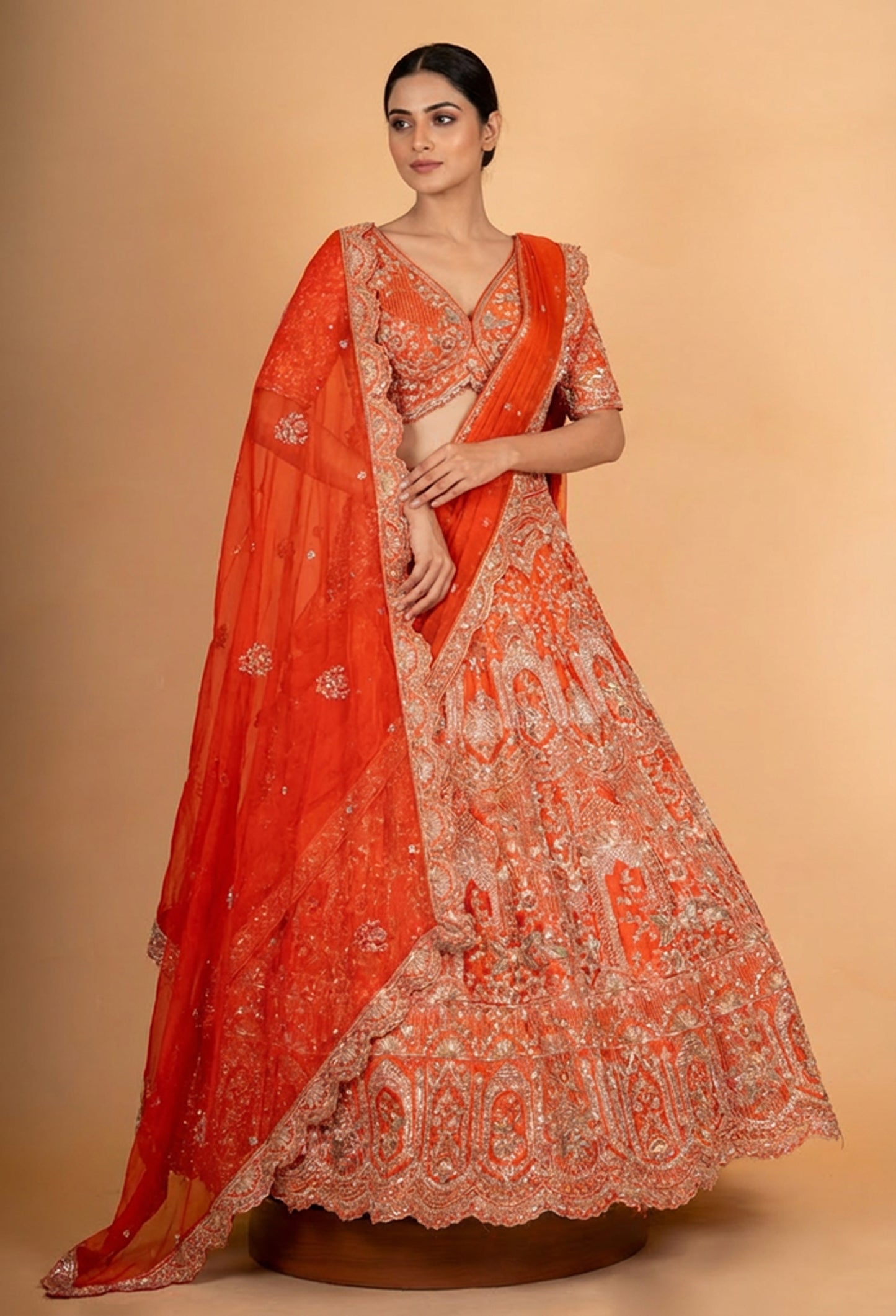 Bridal Red Heavy Embroidered Lehenga Choli Set with Dupatta for Women