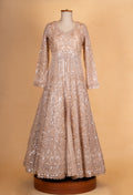Beige Gold Heavy Embroidered Anarkali Gown for Women