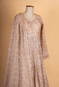 Beige Gold Heavy Embroidered Anarkali Gown for Women