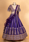 Royal Purple Zari Embroidered Lehenga Choli Set with Net Dupatta for Women
