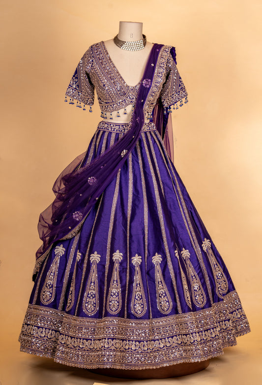 Royal purple zari embroidered lehenga choli with net dupatta – product image 2