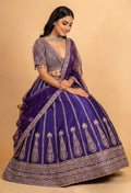Royal Purple Zari Embroidered Lehenga Choli Set with Net Dupatta for Women