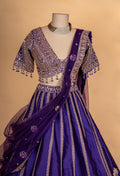 Royal Purple Zari Embroidered Lehenga Choli Set with Net Dupatta for Women