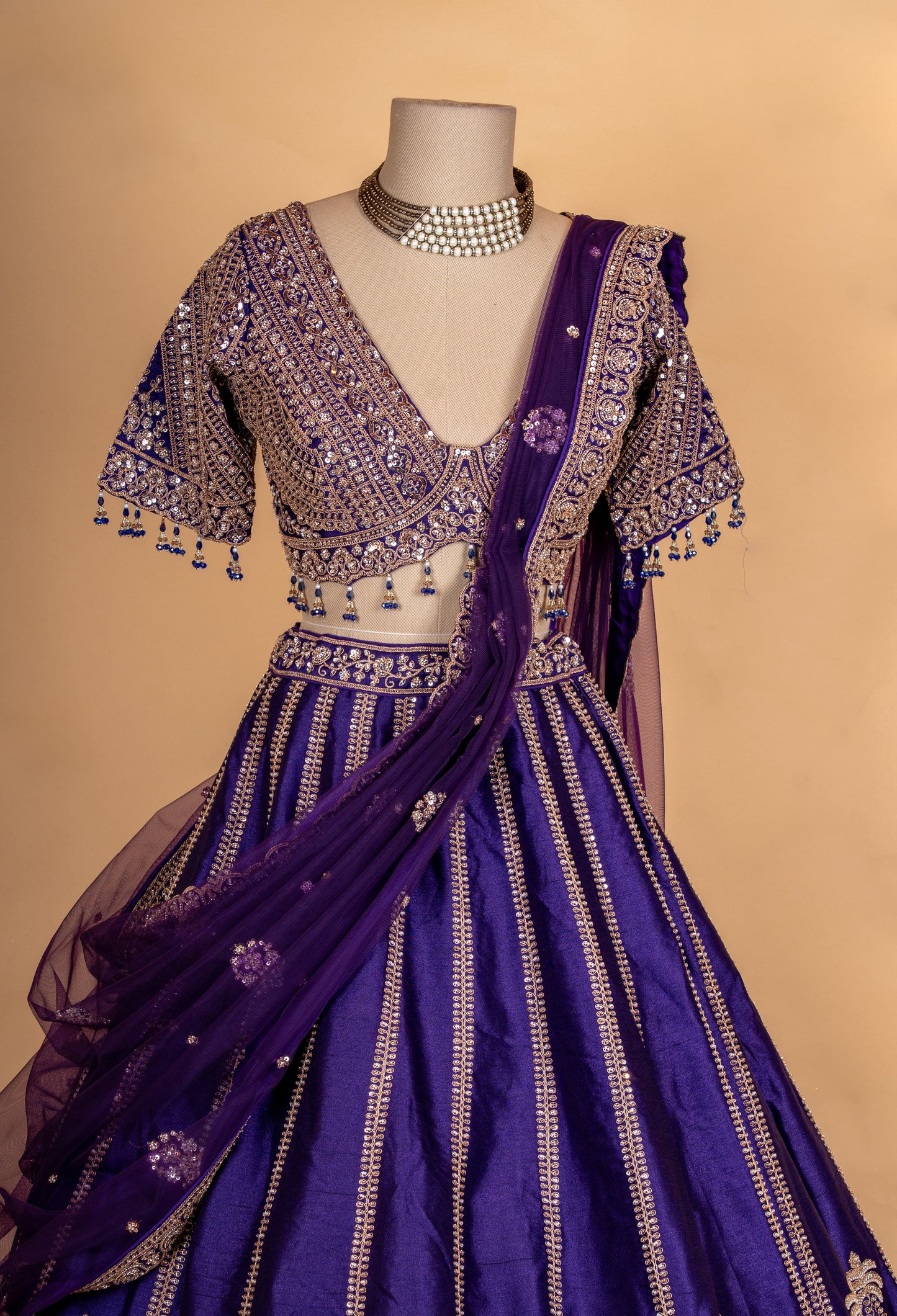 Royal Purple Zari Embroidered Lehenga Choli Set with Net Dupatta for Women