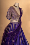 Royal Purple Zari Embroidered Lehenga Choli Set with Net Dupatta for Women