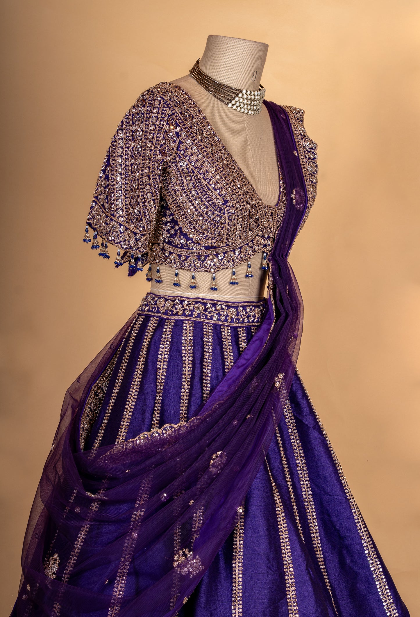 Royal Purple Zari Embroidered Lehenga Choli Set with Net Dupatta for Women