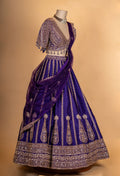 Royal Purple Zari Embroidered Lehenga Choli Set with Net Dupatta for Women