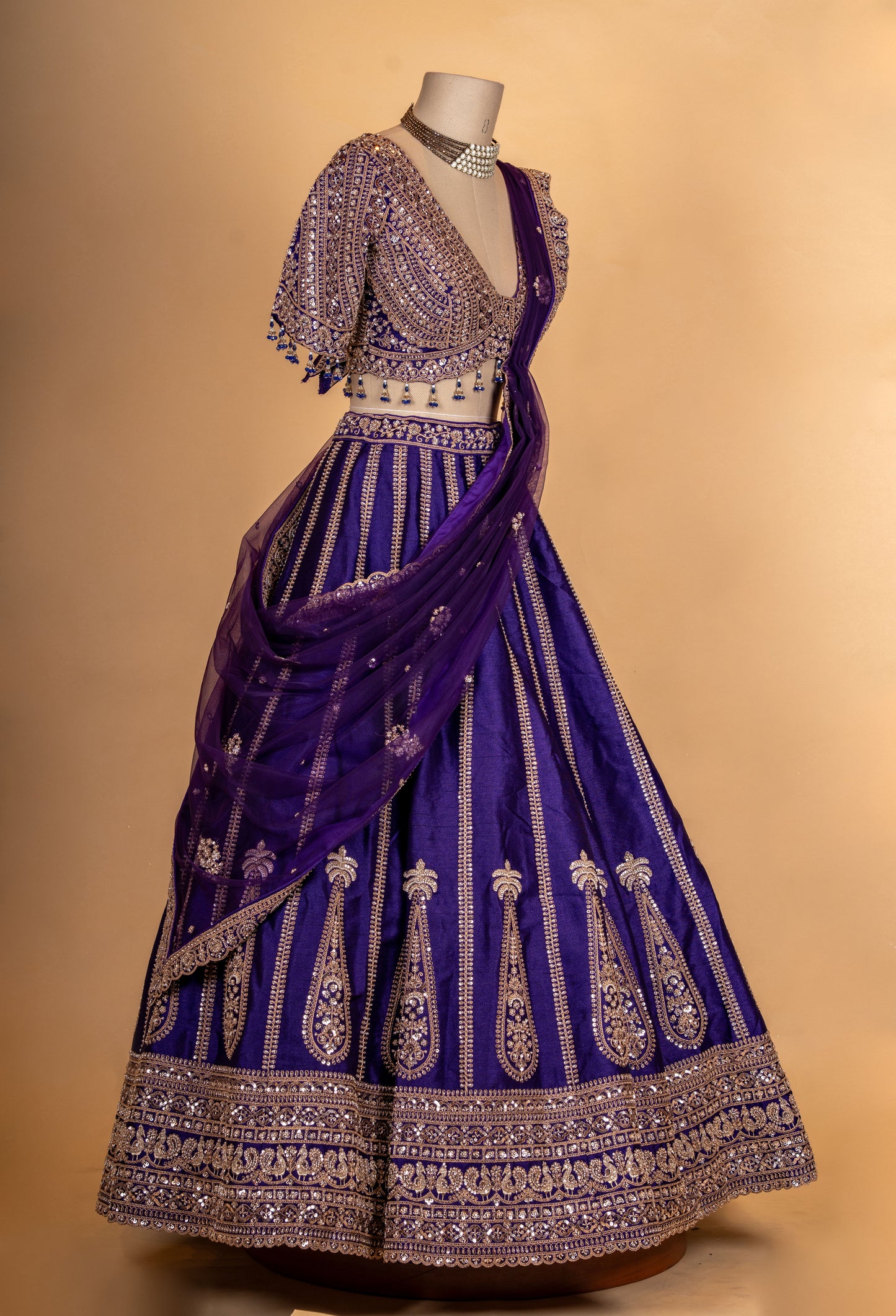 Royal Purple Zari Embroidered Lehenga Choli Set with Net Dupatta for Women