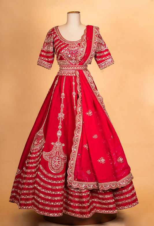 Classic bridal red zari embroidered lehenga choli with dupatta – product image 2