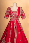 Classic Bridal Red Zari Embroidered Lehenga Choli Set with Dupatta for Women