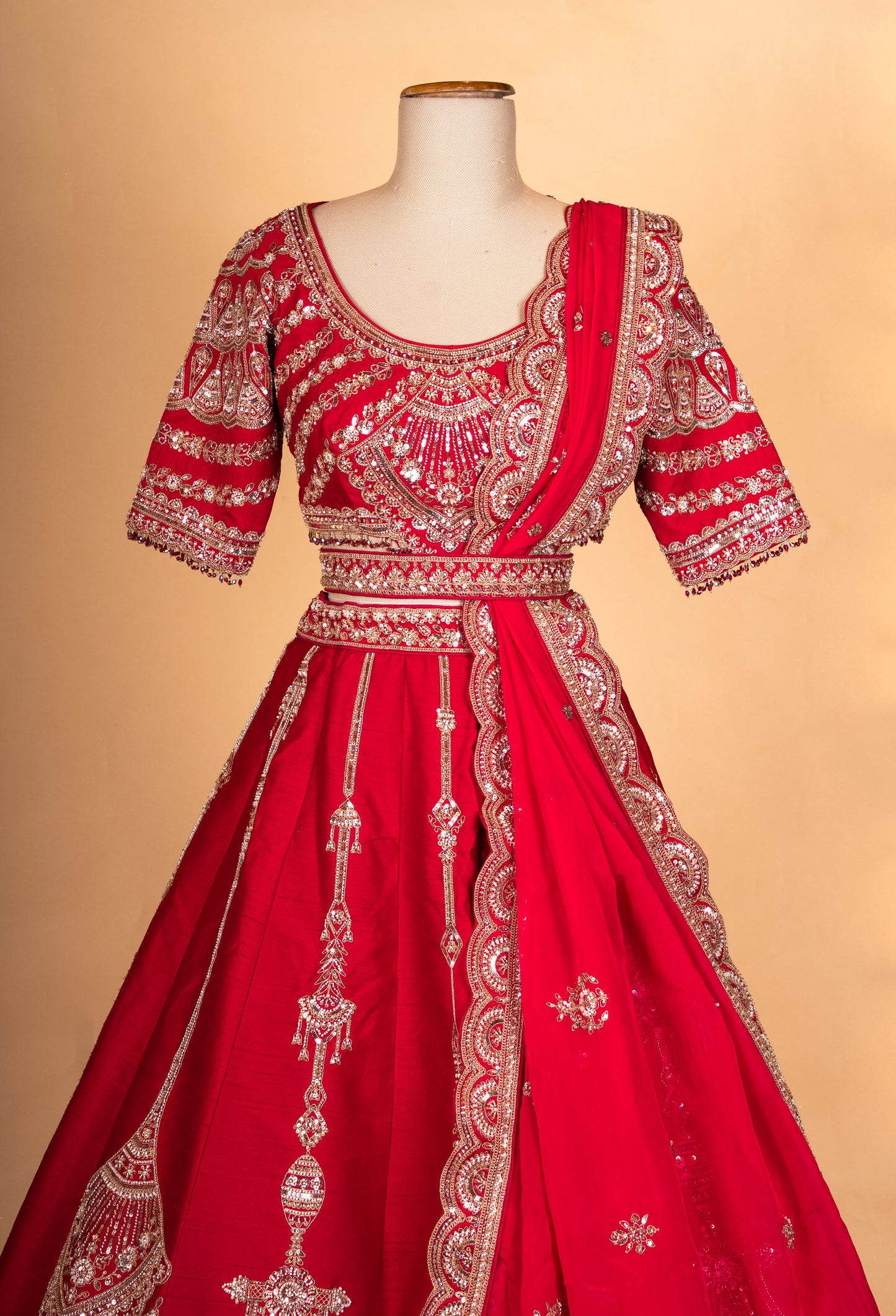 Classic Bridal Red Zari Embroidered Lehenga Choli Set with Dupatta for Women