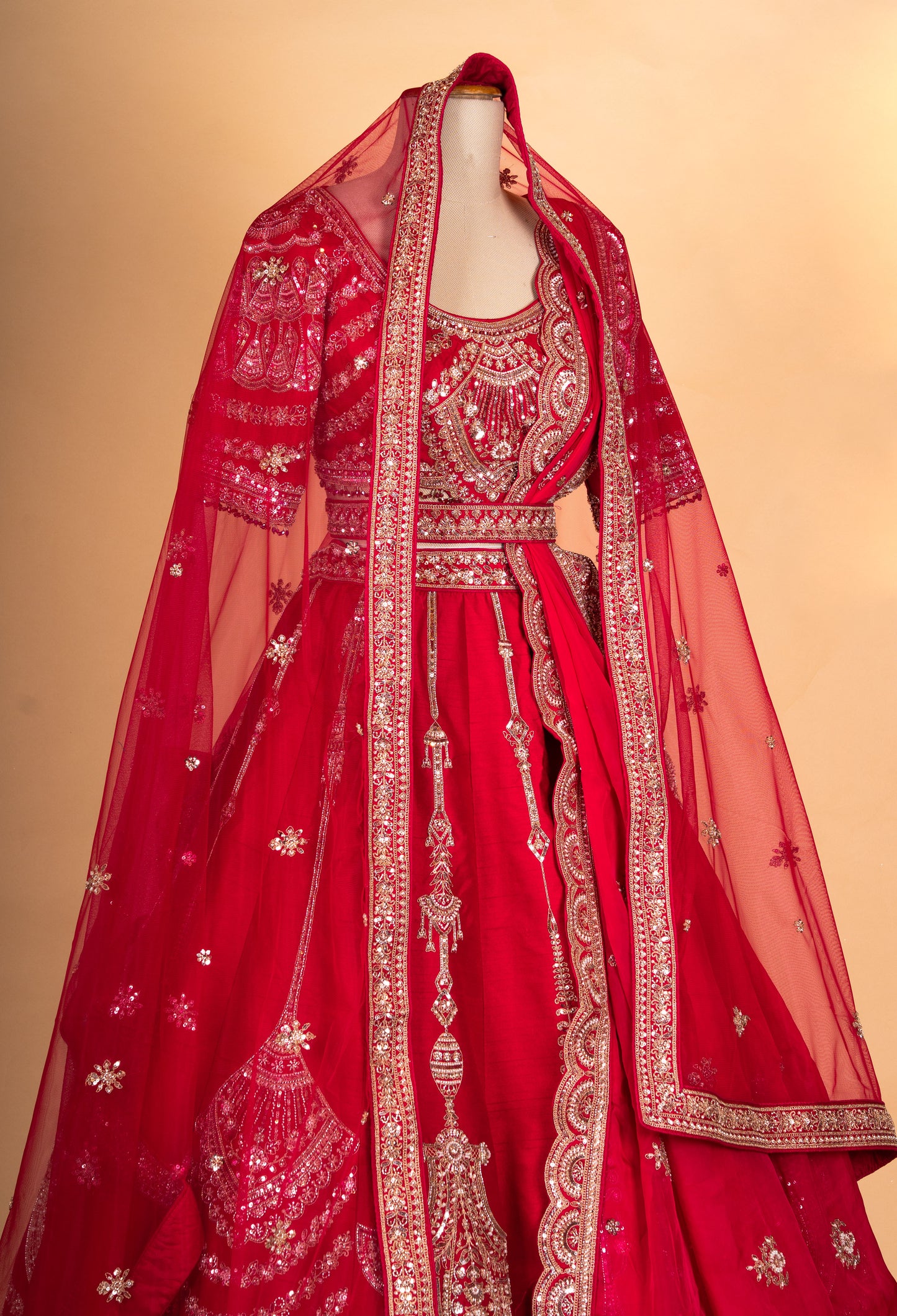 Classic Bridal Red Zari Embroidered Lehenga Choli Set with Dupatta for Women