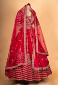 Classic Bridal Red Zari Embroidered Lehenga Choli Set with Dupatta for Women