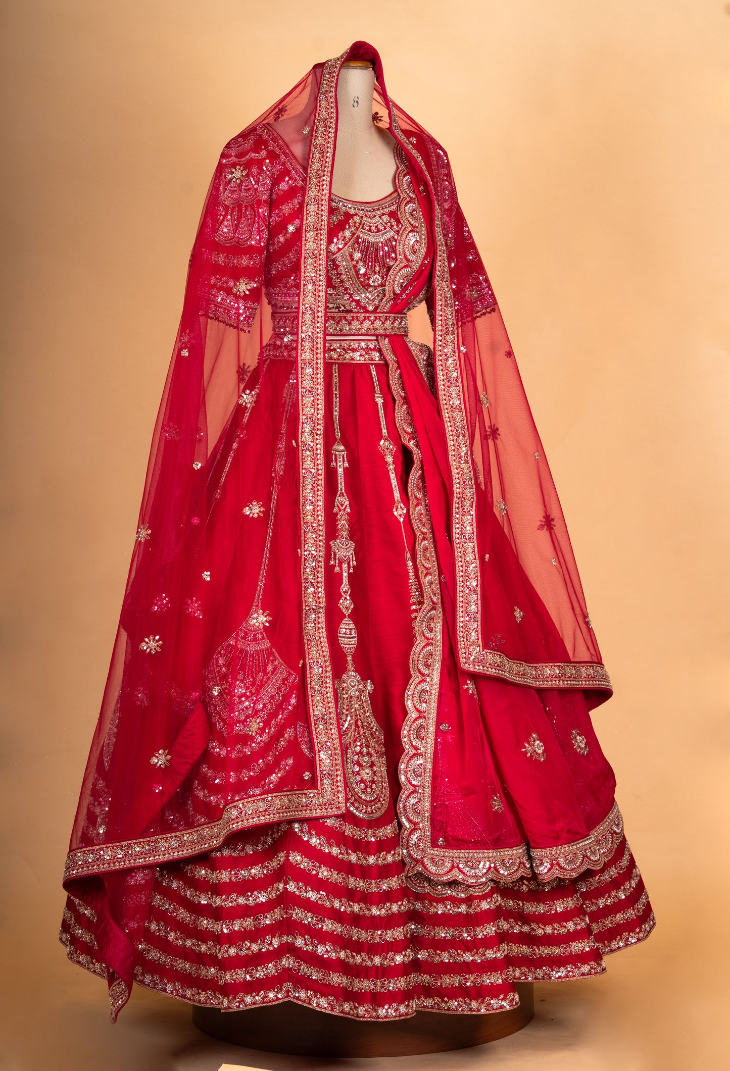 Classic Bridal Red Zari Embroidered Lehenga Choli Set with Dupatta for Women