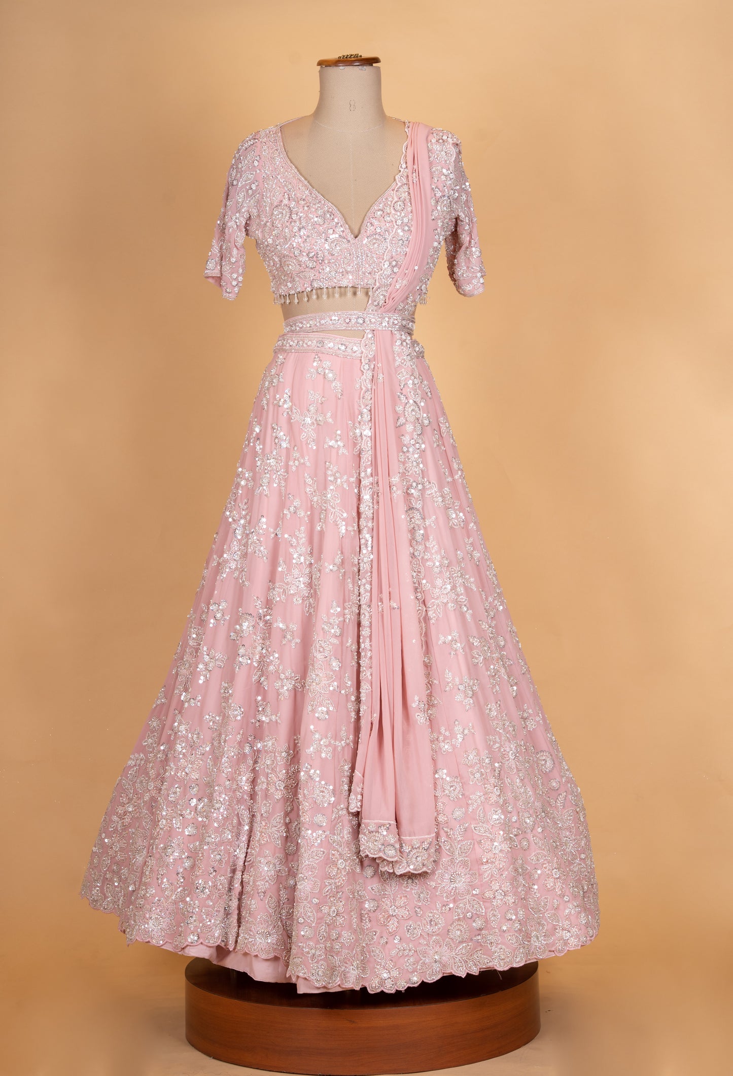 Soft Pink Embroidered Lehenga Choli Set with Dupatta for Women