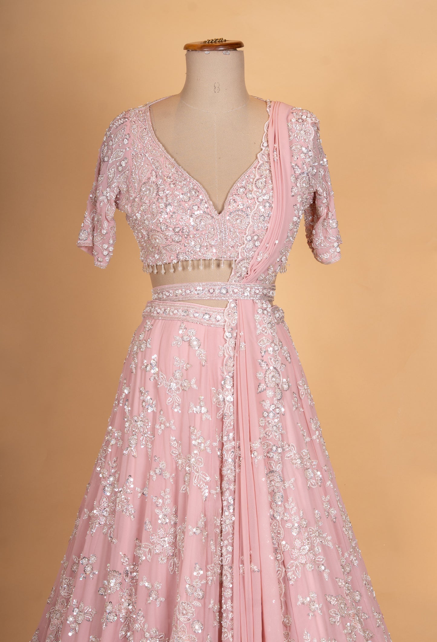 Soft Pink Embroidered Lehenga Choli Set with Dupatta for Women