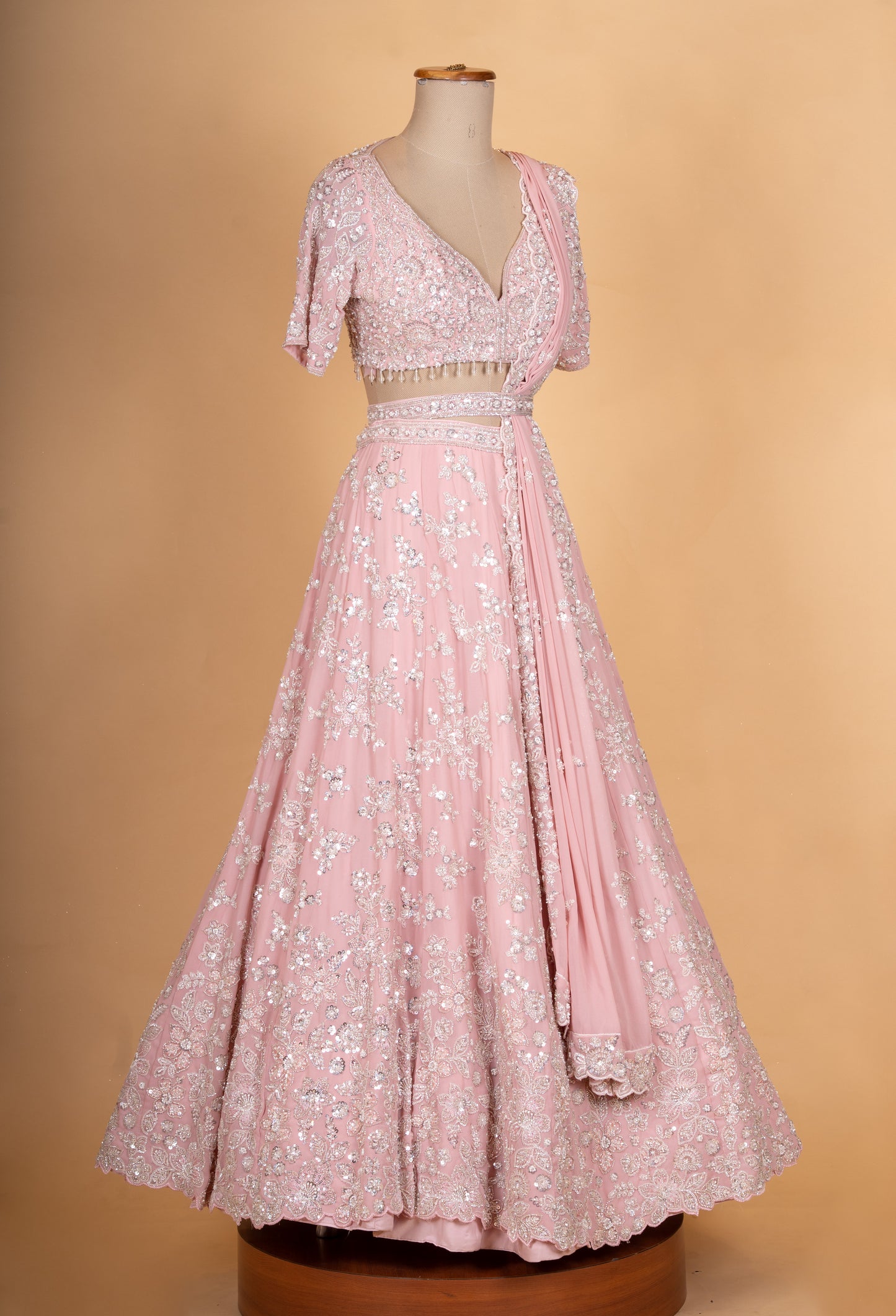 Soft Pink Embroidered Lehenga Choli Set with Dupatta for Women