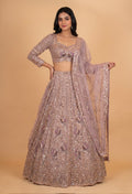 Dusty Rose Embroidered Lehenga Choli Set with Net Dupatta for Women